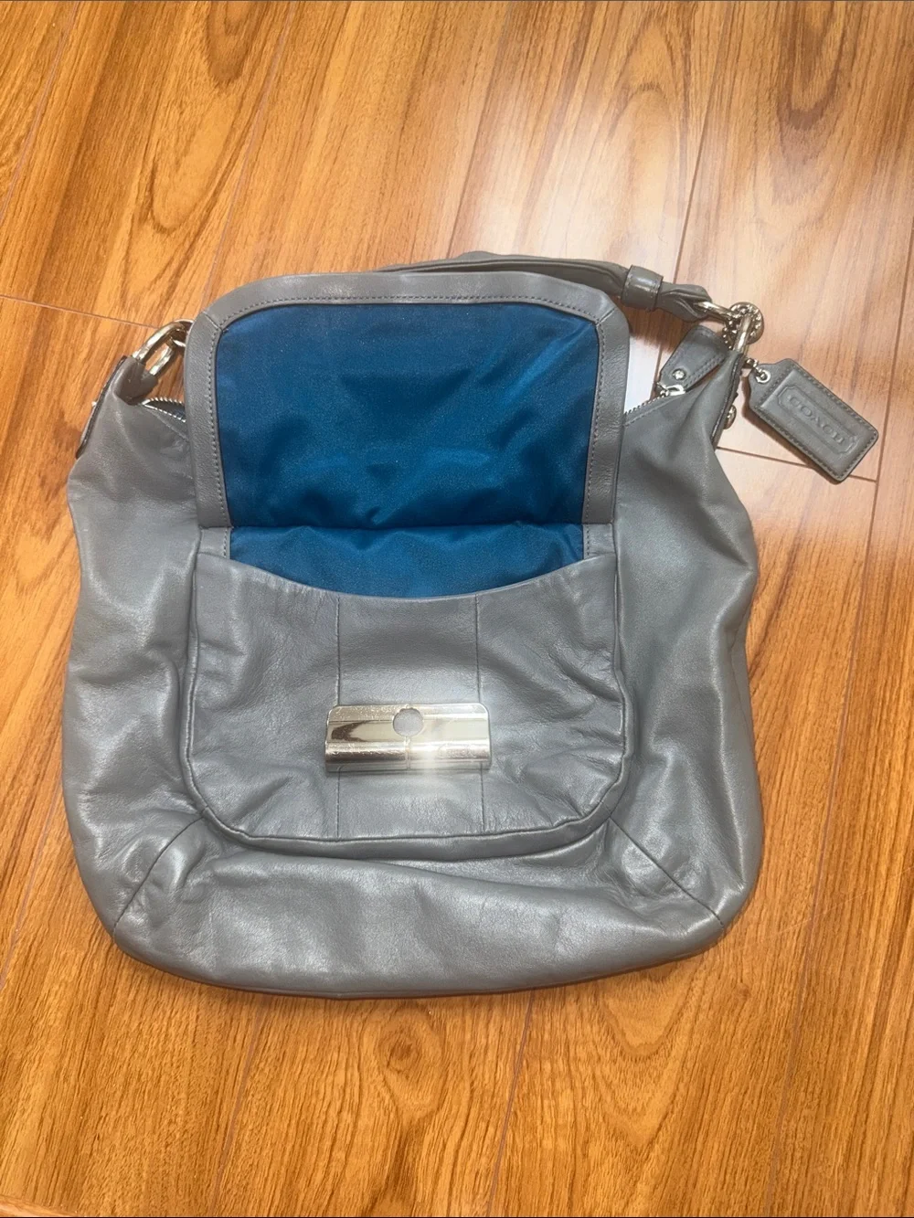 Coach Gray Leather Hobo with Front Flap and Turnlock